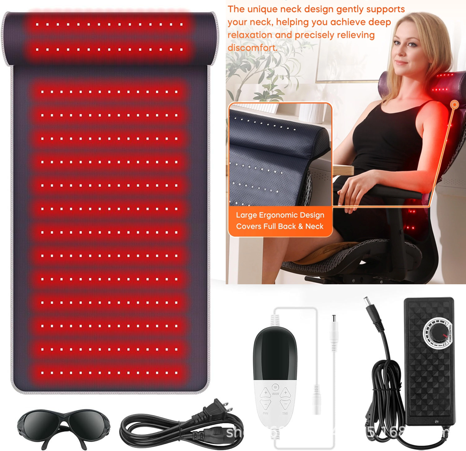 Solezy Leather red light therapy pad with neck support, multifunctional dual wavelength relaxation waist and neck hot compress