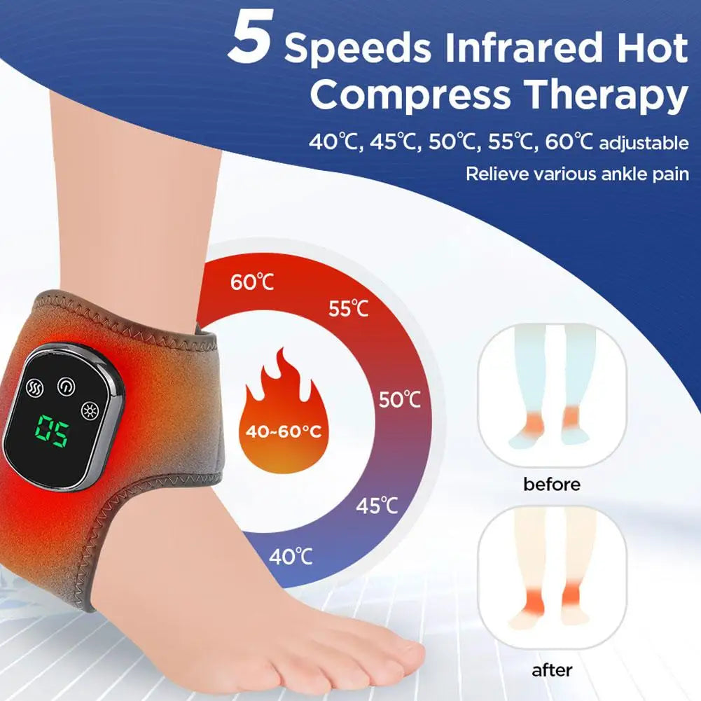 Electric Ankle Wrist Massager 5-speeds Infrared Hot Compress 3 Vibration Modes Fits Left/Right Ankle Hand for Muscle Fatigue